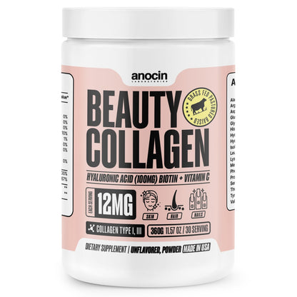 anocin Beauty Collagen Peptides, Unflavored Powder