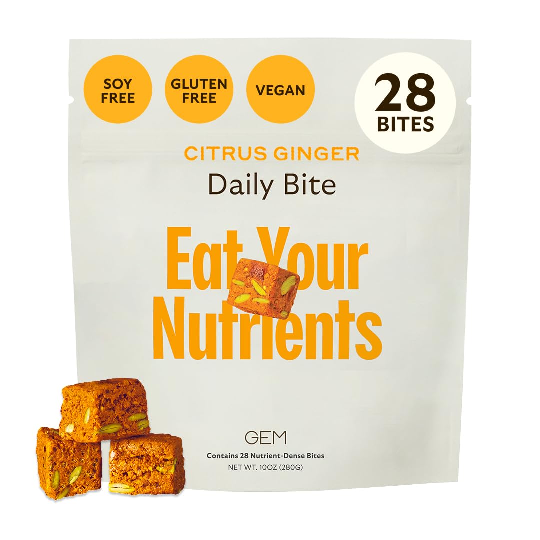 GEM Daily Multivitamin for Women & Men, 20+ Vitamins & Minerals zinc, Vitamin D, B, K, Folic Acid, Turmeric, Beta Glucan GLP-1 booster, Supports Gut, Skin, Brain, Immunity (Citrus Ginger, 28 Servings)