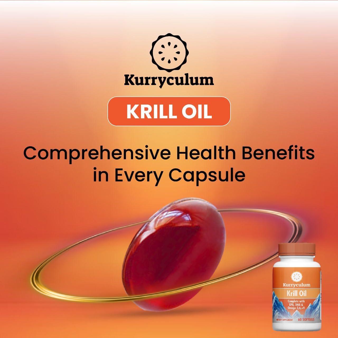 Kurryculum Krill Oil Softgels, 60 Count, with EPA, DHA & Omega 3,6,9
