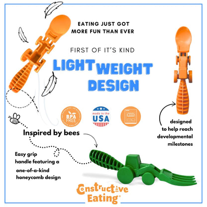 Constructive Eating - Toddler Utensils Made in USA, Dishwasher Safe, BPA Free, Easy Grip Handle, Silverware for Toddlers, Utensils for Kids, Toddler Fork and Spoon