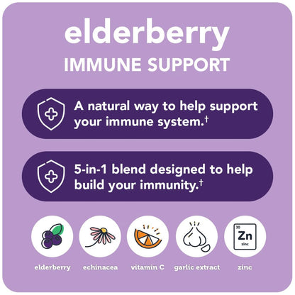 Vitamin Bounty Elderberry Organic Elderberry Capsules for Adults - Vitamin C and Zinc Supplement, & Echinacea, Immune System Support, Advanced 5-in-1 Blend, Non-GMO - 60 Capsules