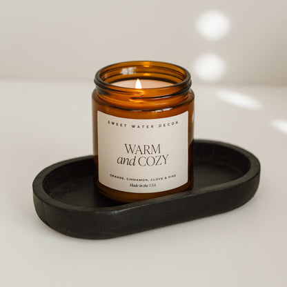 Sweet Water Decor Warm and Cozy Soy Candle - Orange Peel, Cinnamon, Ginger and Clove Scented Candles for Home - 9oz Amber Jar + Black Lid, 40+ Hour Burn Time, Made in the USA