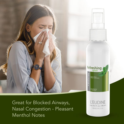 L'EUDINE Refreshing Splash with Eucalyptus Oil, Respiratory Care Body & Room Spray Mint and Aloe Infused, Gentle on The Skin, Multipurpose Small Spaces Air Freshener - 4.0 fl oz