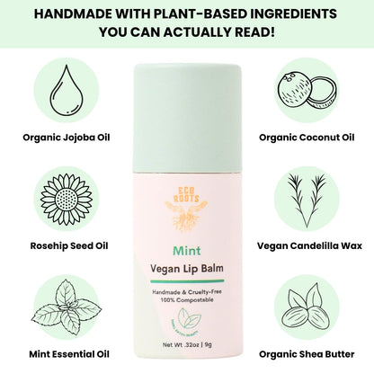 Mint Scent Lip Balm 2 Pack - Organic and Vegan Lip Moisturizer - Cruelty-Free, Eco-Friendly - Plastic-Free with Compostable Packaging - Made in USA Lip Balm Set
