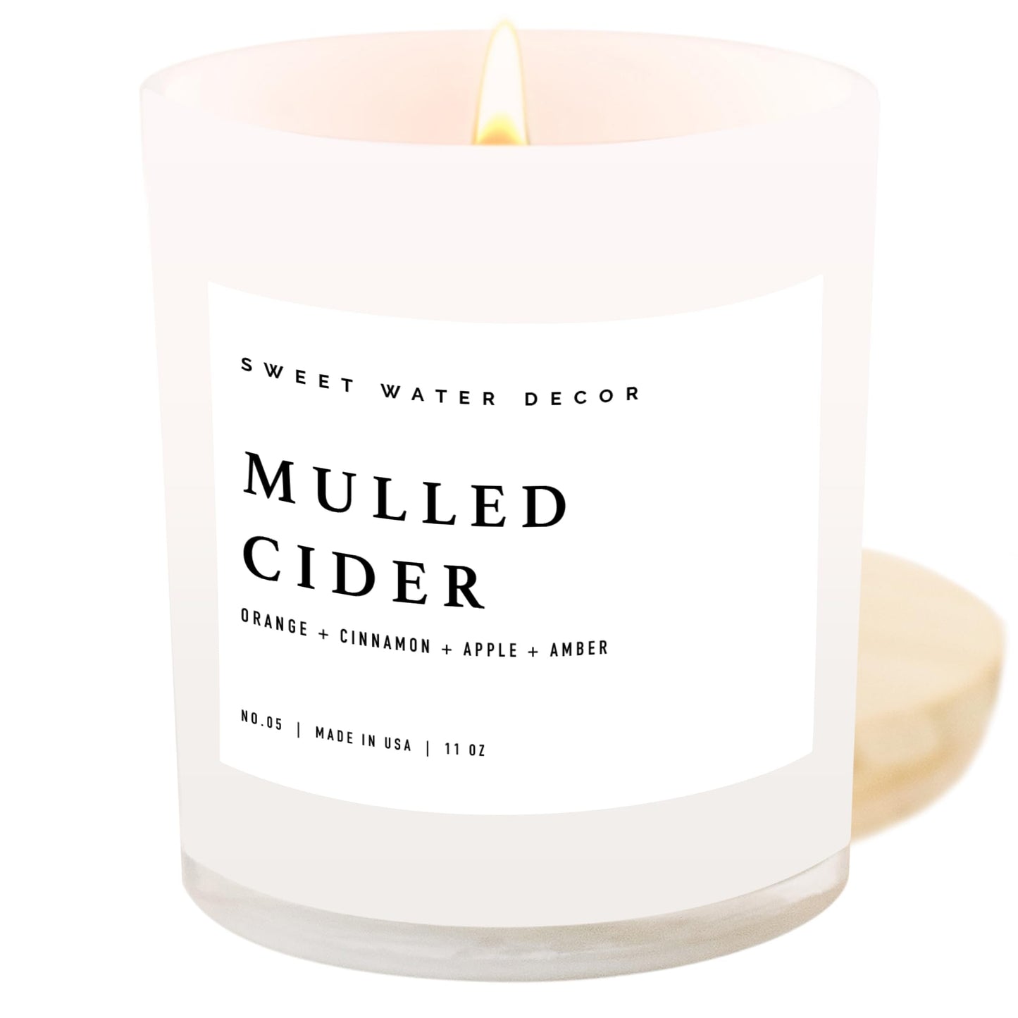 Sweet Water Decor Mulled Cider Soy Candle | Orange | Lemon | Cinnamon | Cranberry | Apple | Cedar | Amber Scented Candle for Home | 11oz White Jar Candle, 50+ Hour Burn Time, Made in The USA