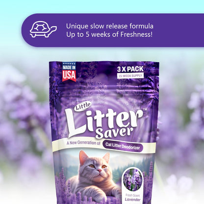 LITTLE SAVER Little Litter Saver | a New Generation Of Cat Litter Box Deodorizer | Unique Slow Release Formula | Natural Fresh Scent | Up to 15 Weeks Supply | 3 x 0.5oz bags (Lavender)