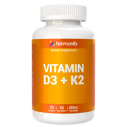HARMONIFY Vitamin D3 K2 400 mcg120 Softgels, Immune Support, Non-GMO Supplement, Proudly USA Company