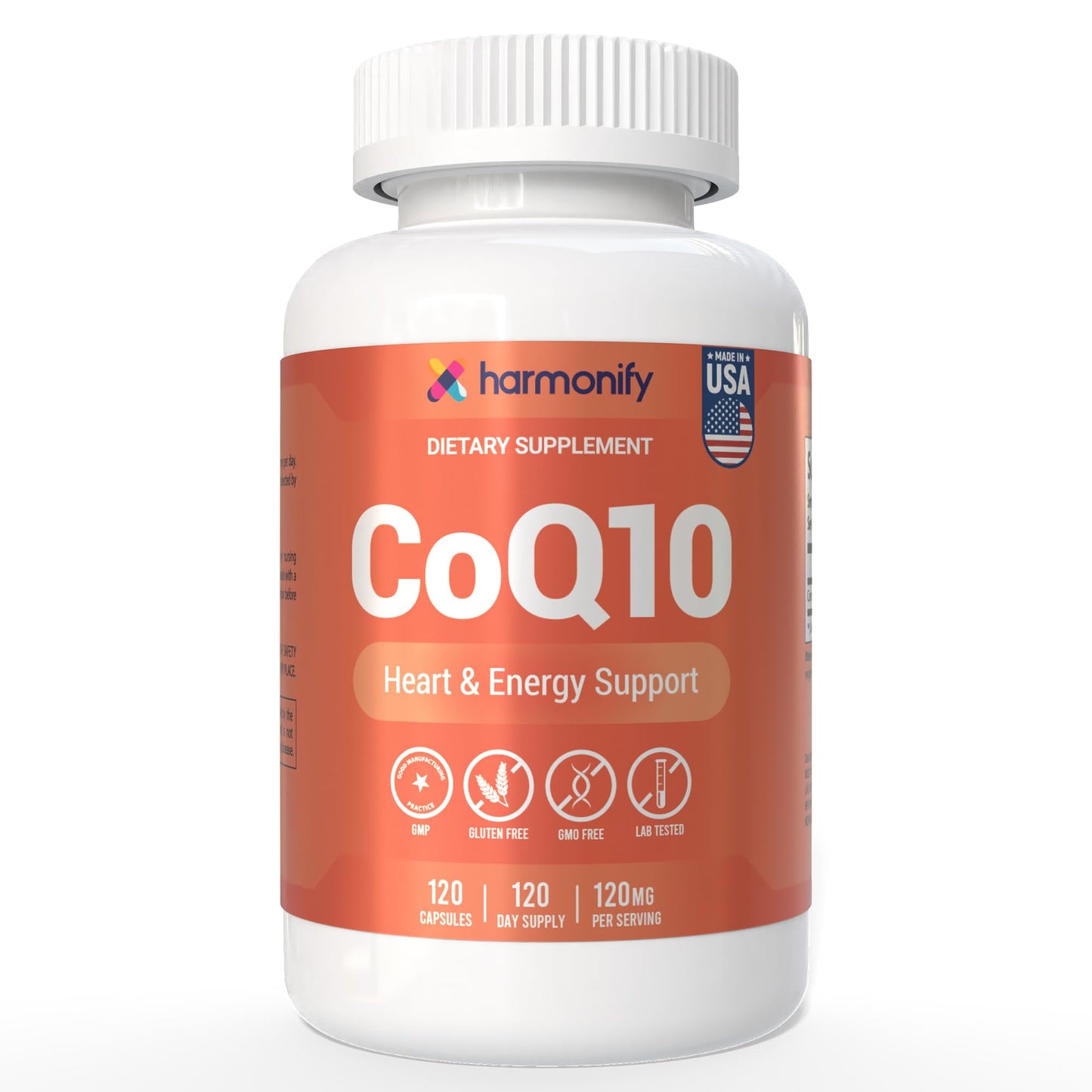HARMONIFY CoQ10 Capsules 120mg High Absorption Coenzyme Q10 - Heart & Energy Support 120 Capsules for 120 Day Supply - Made in USA, Lab Tested, Gluten Free