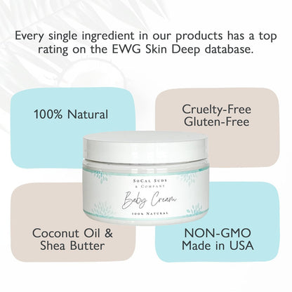 SoCal Suds & Company 4oz Natural & Organic Baby Cream- Fragrance Free- 2 Pack