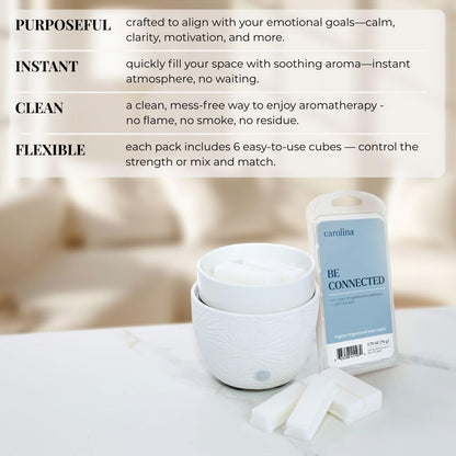 Carolina Be Connected Scented Wellness Wax Melts, Wax Melt Warmer Cubes, Long Lasting Scented Wax Warmer Cubes, 4 Pack, 6 Cubes Each - Made in The USA