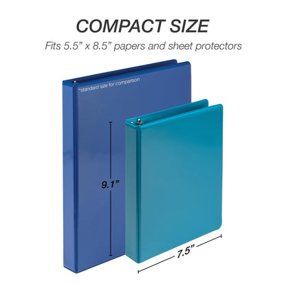 Samsill Economy 1 Inch Mini 3 Ring Binder, Made in The USA, 9.1” x 7.5” Round Ring Binder, Non-Stick Customizable Cover, Assorted Fashion, 6 Pack