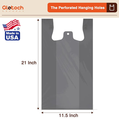 Glotoch 1000 Count Plastic T-shirt Bags Grey, 11.5" x 6.5" x 21" White Grocery Bags with Handles for Restaurant, Retail, Grocery Store, Takeout, Convenience Stores, Shopping Bag in Bulk