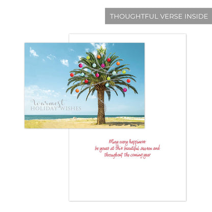Canopy Street Masterpiece Decorated Palm Cards / 16 Tropical Beach Holiday Card Set With White Envelopes / 5 5/8" x 7 7/8" Warm Weather Coastal Vacation Greeting Cards With Inside Verse