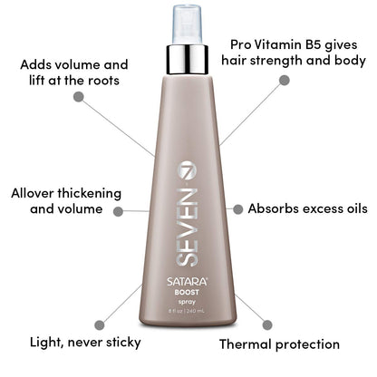 SEVEN Satara Boost Hairspray, Root Lifter Volumizing Hair Spray Volumizer for Fine Hair, Dry Shampoo Alternative, Lightweight, Extra Hold, Boost Volume, Made in USA with Vitamin B5 & Chamomile, 8oz