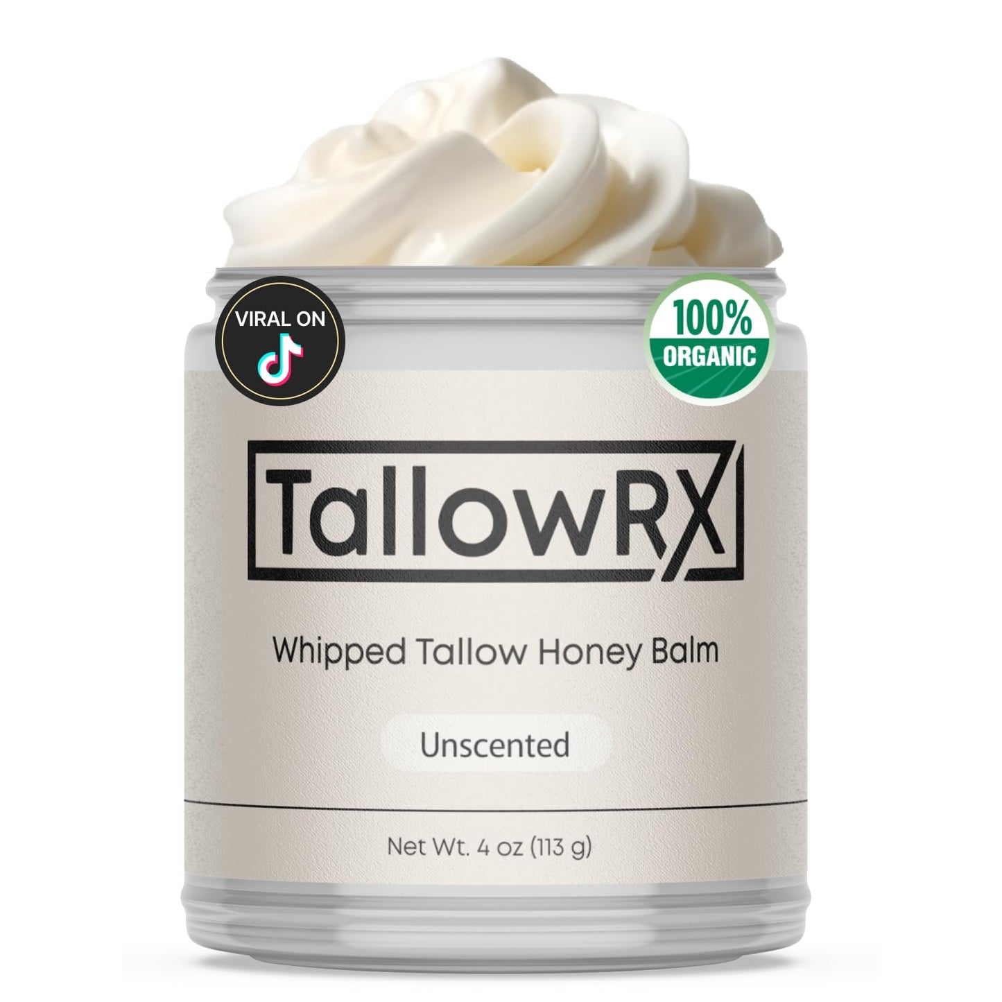 TALLOWRX 100% Organic 4 OZ Whipped Beef Tallow and Honey Balm Tallow and Honey Balm - Beef Tallow for Face - Tallow and Honey Balm For Face - Beef Tallow Skin Care - VANILLA SCENTED