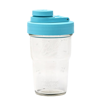 Brewing America Nesting Jar with Drinking Lid as Travel Cup, 1 Pint (16 oz) with Teal Pouring Lid on Wide Mouth Ball Nesting Mason Jar, USA-Made To Go Drink Cup, 1-Pack