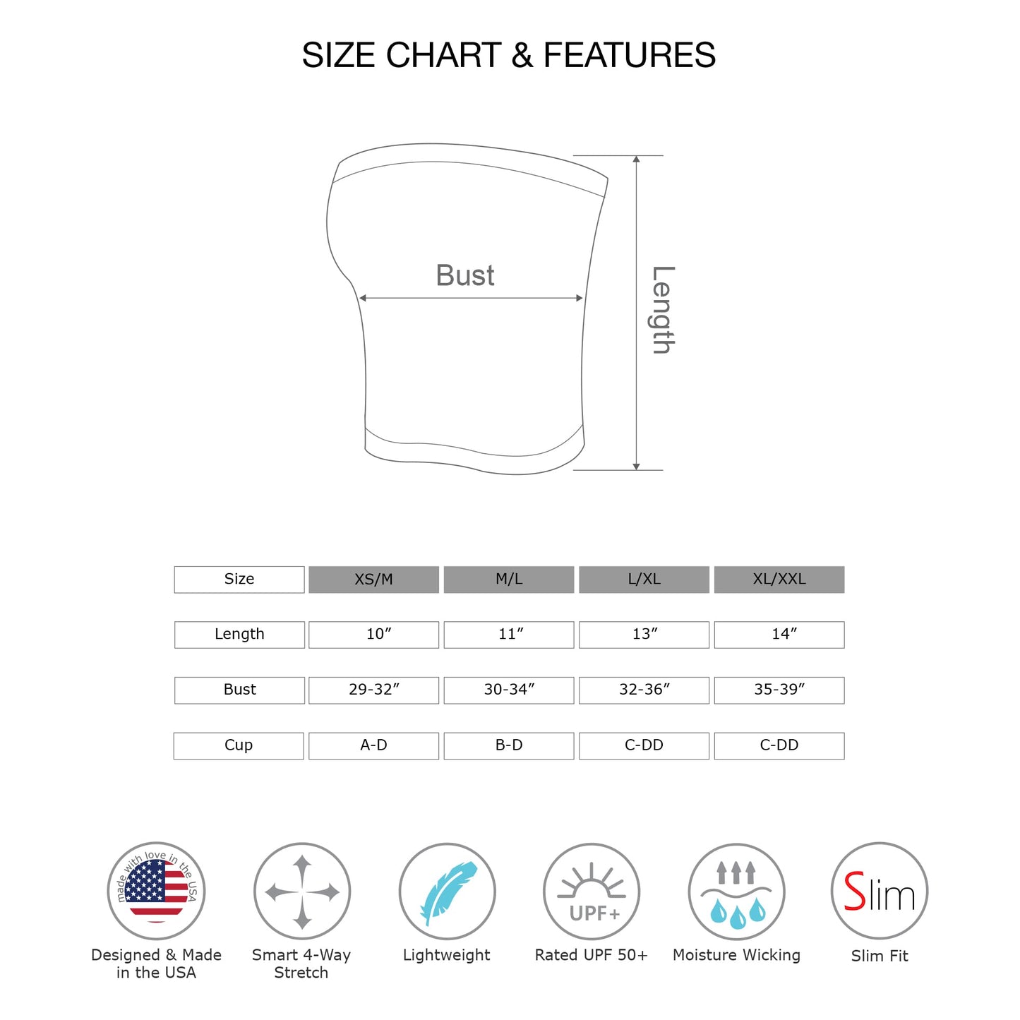 Kurve Women’s Strapless Tube Top - Medium Length Seamless Bandeau Stretchy Sexy Bra Tops, UPF 50+ (Made in USA)