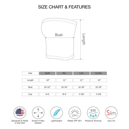 Kurve Women’s Strapless Tube Top - Medium Length Seamless Bandeau Stretchy Sexy Bra Tops, UPF 50+ (Made in USA)