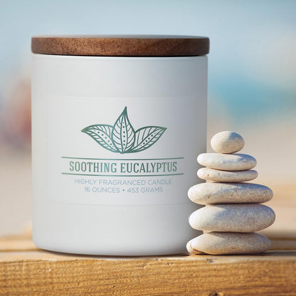 Carolina Soothing Eucalyptus Scented Candle, 16 oz Wellness Relaxing Aromatherapy Candle, 2 Wick White Jar Soy Blend Wax, Candles for Home, 60H Burn - Made in The USA