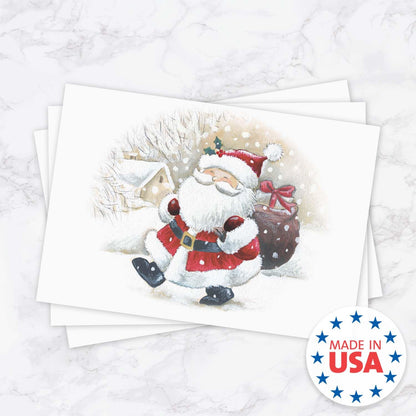 Canopy Street Masterpiece Happy Santa Christmas Cards / 16 Holiday Cards With Coordinating White Envelopes Set / 5 5/8" x 7 7/8" Jolly Winter Greeting Cards With Inside Verse/Made In The USA