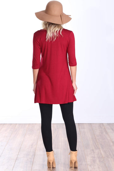Popana Womens 3/4 Sleeve Tunic Top with Pockets for Leggings Made in USA Burgundy