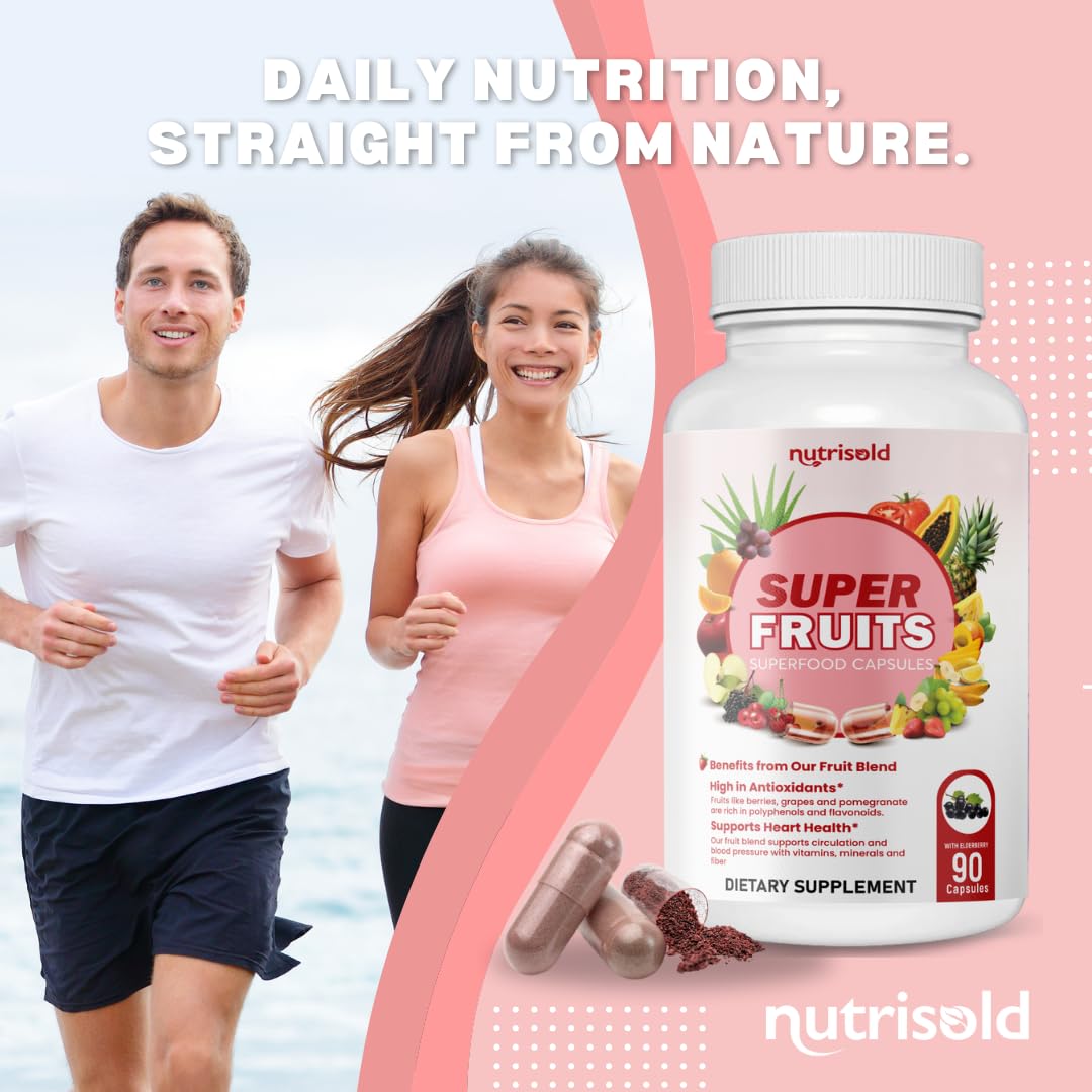 Nutrisold Fruits & Veggies Supplement – Packed with 30+ Whole Food Superfoods – Supports Energy, Immune & Digestion – 180 Capsules – Soy-Free, Non-GMO