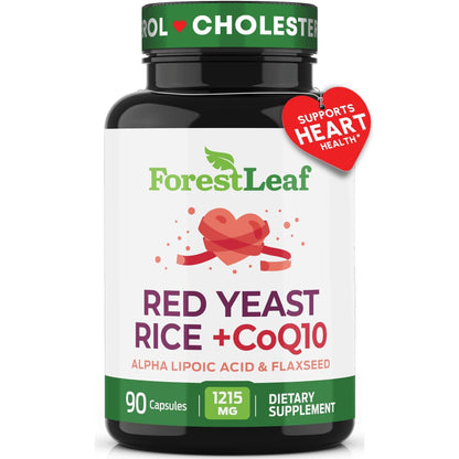 Red Yeast Rice 1215 mg. Capsules - Extra Strength Red Rice Yeast with CoQ10 Supplement, Plus Alpha Lipoic Acid & Organic Flaxseed, Citrinin Free, Supports Cardiovascular Health, Non-GMO 90 Veggie Caps