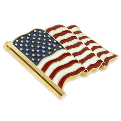 PinMart's Gold Made in the USA American Flag Enamel Lapel Pin and Cufflink Patriotic 2 Pc Bundle Set