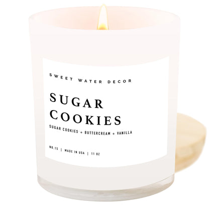 Sweet Water Decor Sugar Cookie Candle - Buttercream Frosting and Vanilla Winter Holiday Scented Soy Candles for Home - 11oz White Jar + Wood Lid Candle, 50+ Hour Burn Time, Made in The USA