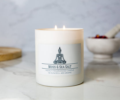 CAROLINA Moss & Sea Salt Scented Candle, 16 oz Wellness Relaxing Aromatherapy Candle, 2 Wick White Jar Soy Blend Wax, Candles for Home, 60H Burn - Made in The USA