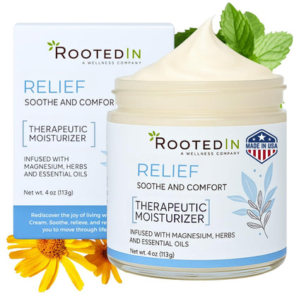 Rooted In Relief Topical Magnesium Cream for Cramping & Soreness, Comfrey & Peppermint Essential Oil Body Butter, 11,000mg Pure Magnesium Lotion for Leg Cramps, Muscle Relaxer, Safe for Kids, 4 oz