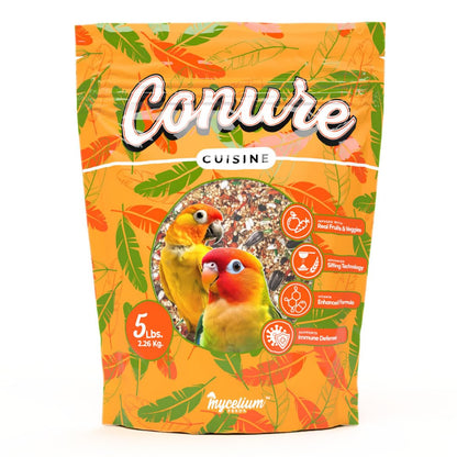 Mycelium Organic Conure Cuisine (5 LB Bag) | Fruit & Veggie Bird Seed w/Added Vitamins | Balanced Daily Nutrition for Immunity & Feather Health | Non-GMO, No Fillers or Additives, Made in USA
