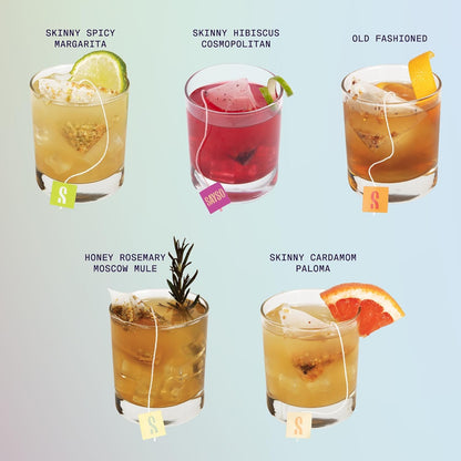 SAYSO Spicy Margarita, Cardamom Paloma, and Hibiscus Cosmopolitan (Skinny) & Honey Rosemary Moscow Mule Cocktail Mix Variety Pack | (Low-Calorie & Low Sugar Cocktail Tea Bags), 8-Pack Assorted