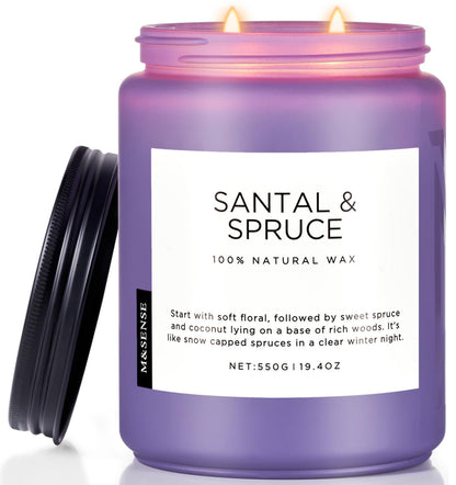 M&SENSE Santal Spruce Coconut Soy Candles for Home Scented, 19.4oz 110 Hour Slow Burning Large Candle Gift for Stress Relief, Meditation, Relaxing SPA, Best Smelling Christmas Gifts