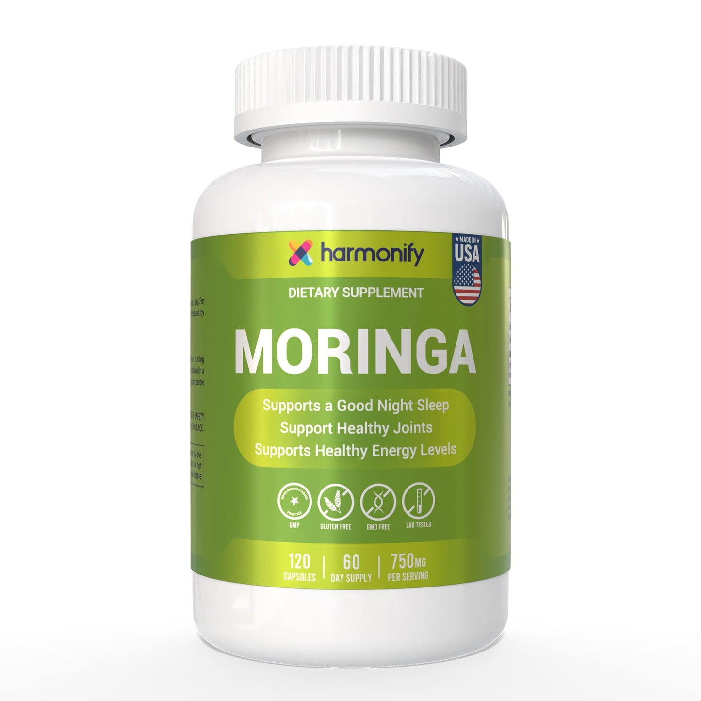 HARMONIFY Moringa Capsules - Pure Moringa Powder Supports, Joint Comfort & Healthy Energy Levels 120 Capsules - Made in USA, Gluten Free Supplement, GMO Free