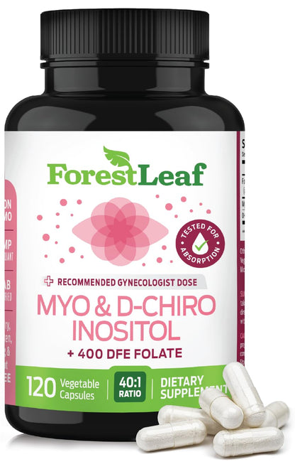 Myo-Inositol & D-Chiro Inositol Supplement for Women's Health | Fertility Supplements Women | Inositol 40:1 Ratio Support Ovarian Function & Healthy Hormone Balance Women | 2050mg | 120 Powder Caps