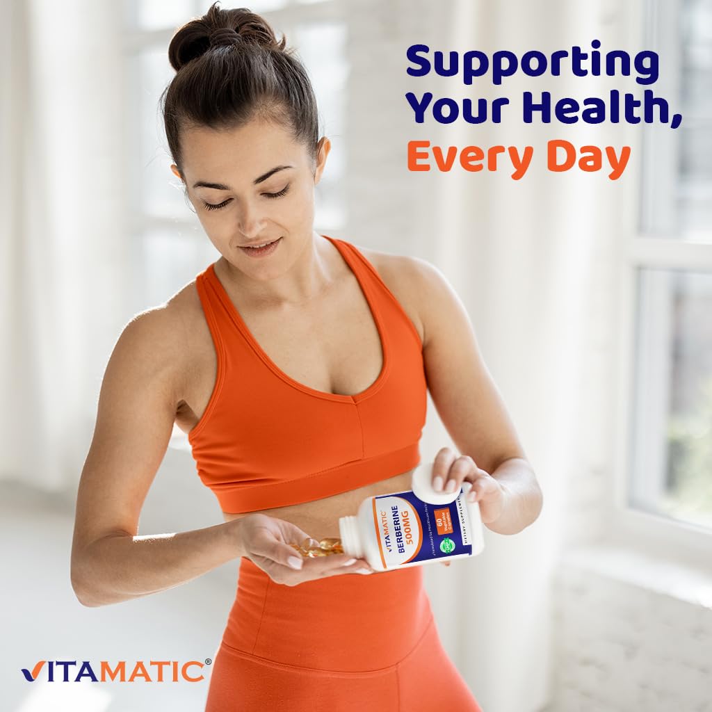 Vitamatic Berberine Supplement 500mg - 60 Vegetable Capsules - Made in The USA - Gluten Free - Non-GMO (1 Bottle)