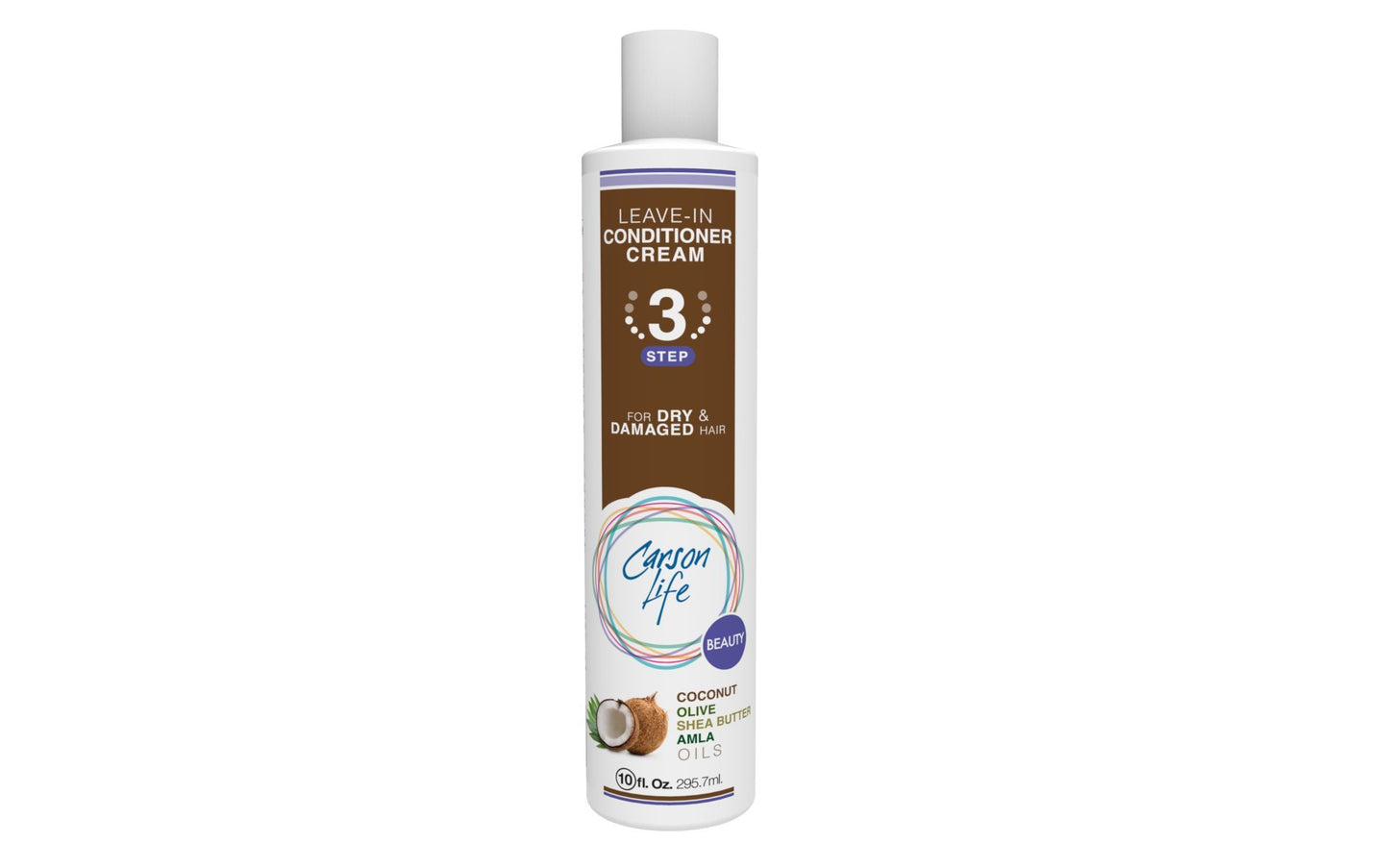 Carson Life Leave In Cream Conditioner - Repair Conditioner for Color Treated Hair - Sulfate and Paraben Free - Made with Coconut, Olive and Amla Oils, Shea Butter For Dry Damaged Hair - Made in USA