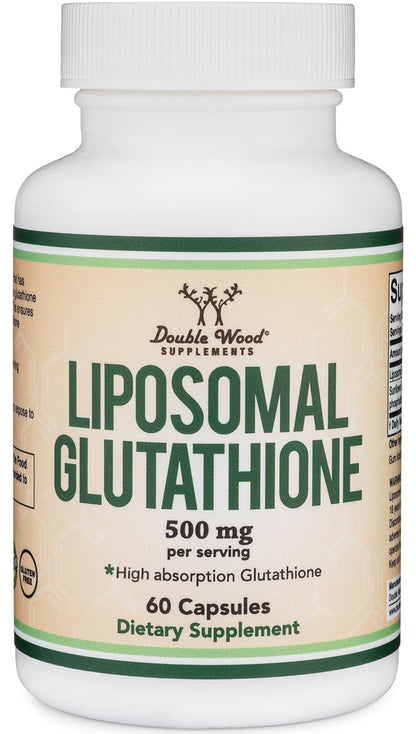 Liposomal Glutathione Supplement 500mg per Serving, 60 Capsules (Vegan Safe, Non-GMO) Max Absorption Liposomal Glutathione with Genuine Smell and Taste by Double Wood