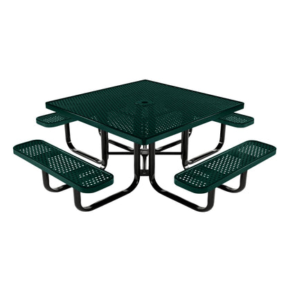 Coated Outdoor Furniture Heavy-Duty Portable Outdoor Kids Table with Umbrella Hole, Punched Steel Kids Picnic Table, Commercial-Grade, Made in America (46 In, Square, Childrens, Textured Dark Green)