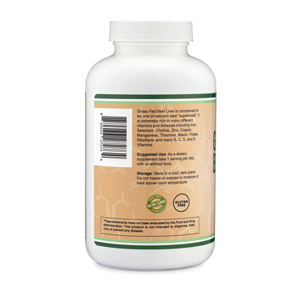 Beef Liver Capsules (1,000mg of Grass Fed, Desiccated Beef Liver per Serving, 180 Capsules, 3 Month Supply) Beef Liver Supplement for Digestion, Immune Health, Energy, and Wellness by Double Wood