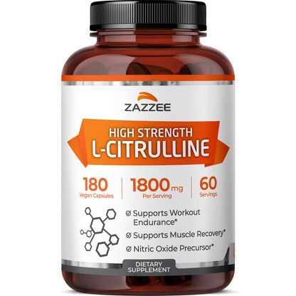 Zazzee High Strength L-Citrulline Malate, 1800 mg per Serving, 180 Vegan Capsules, 60 Day Supply, High Absorption with Superior Free-Form Malate, 100% Vegetarian, All-Natural and Non-GMO