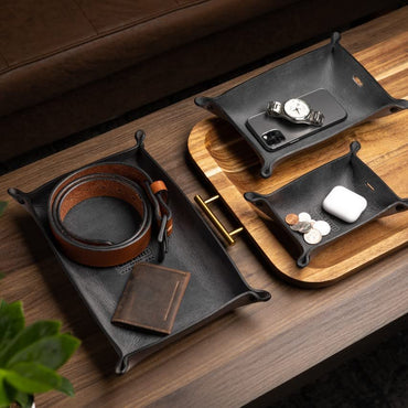 Leather Valet Tray for Men | Made in The USA | EDC Dump Tray for Keys, Phone, Wallet | Catch All Key Tray