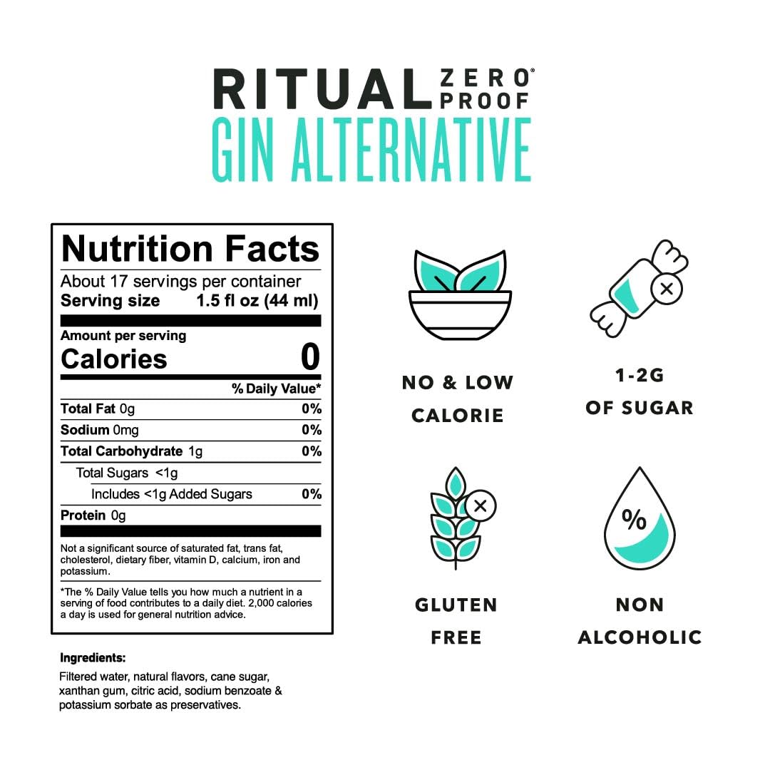 RITUAL ZERO PROOF Gin Alternative | Award-Winning Non-Alcoholic Spirit | 25.4 Fl Oz (750ml) | Zero Calories | Sustainably Made in USA | Make Delicious Alcohol Free Cocktails