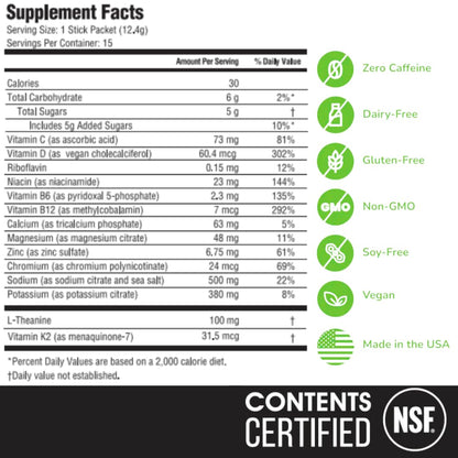 Hyburst Electrolyte & Vitamin Supplement Powder, Drink Mix with B12, L-Theanine, D3, K2, Zinc, Magnesium, Potassium, Supports Calm Focus & Energy, Lemon Lime, 15 Pack