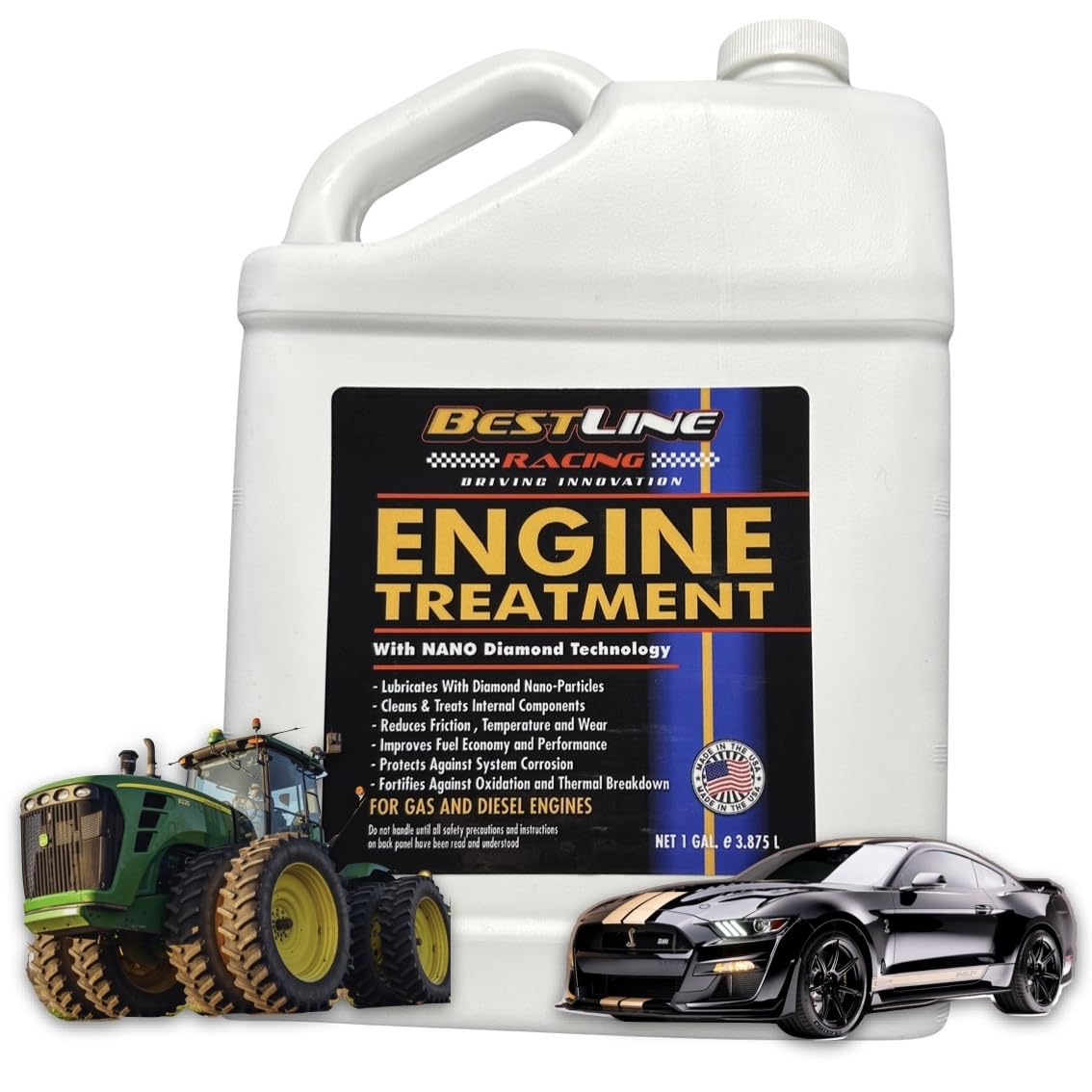 BestLine Racing Nano-Diamond Engine Oil Additive for all Gas & Diesel Engines - Reduces Wear, Noise, Vibration - Boosts Fuel Economy & Horsepower - Made in the USA, Treats 9-10 Gallons of Oil.