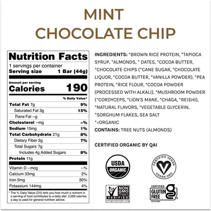 Organic Functional Mushroom Vegan Protein Bars | Made in USA | Full Dose (1500mg) Lions Mane, Chaga, Reishi & Cordyceps Bars | Plant Protein Bars w/ Adaptogens & Superfoods