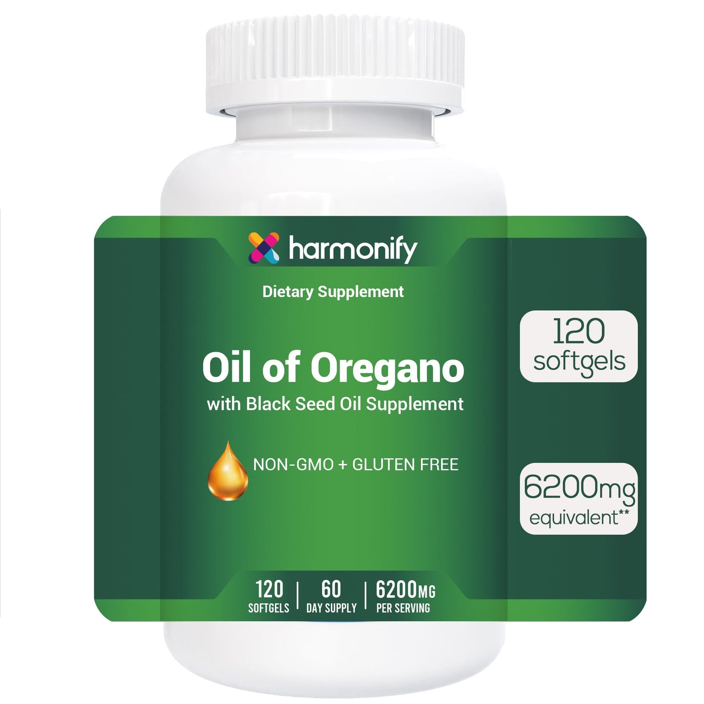HARMONIFY Oil of Oregano with Black Seed Oil Supplement for Immune & Digestive Support, Black Seed Oil, Oregano Oil Supplement, 120 Softgels, 60 Day Supply, Non-GMO & Gluten Free