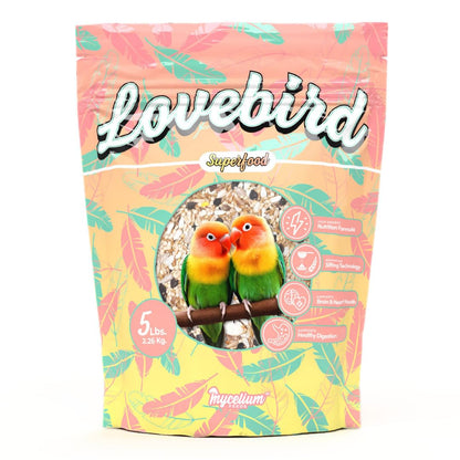Mycelium Organic Lovebird Superfood (5 LB Bag) | High-Energy Bird Seed for Lovebirds | Premium Seeds, Grains & Superfoods for Brain, Heart, & Digestive Health | Non-GMO, USA Made, No Fillers