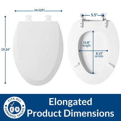 Bemis 1500EC Durable Wood Toilet Seat with Easy Clean Hinges, Made in USA, Elongated, White